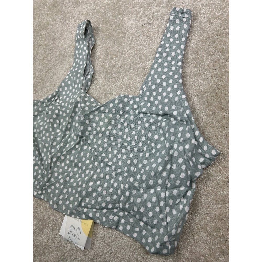 Thread‎ & Supply Women's Sage White Polka Dot Crop Top M Smocked Back Rayon